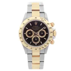 ROLEX DAYTONA COSMOGRAPH 18K GOLD STEEL BLACK DIAL AUTOMATIC MENS WATCH 16523