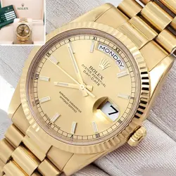 ROLEX YELLOW GOLD PRESIDENT DAY-DATE 36 CHAMPAGNE INDEX DIAL 118238 BOX PAPERS