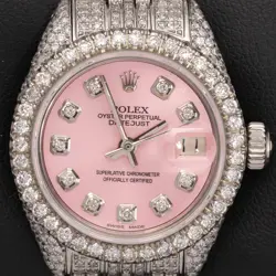ROLEX DATEJUST 69173 ICED OUT WATCH 26MM FULL DIAMOND JUBILEE PINK DIAL, 6.20CT