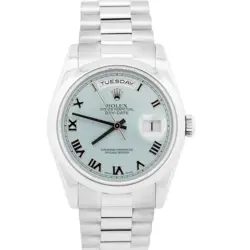 ROLEX DAY-DATE PRESIDENTIAL 36MM GLACIER BLUE ROMAN 950 PLATINUM 118206 BOX