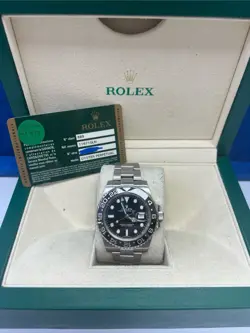 ROLEX GMT-MASTER II 116710LN SILVER OYSTER BRACELET WITH BLACK BEZEL BOX PAPERS