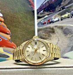 ROLEX 6917 LADIES 18K GOLD DATEJUST PRESIDENT JUBILEE PINK SILVER DIAL WATCH