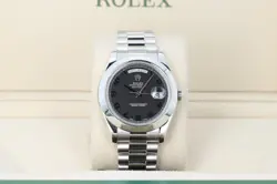 ROLEX DAY-DATE II 41MM PRESIDENT, BLACK CONCENTRIC DIAL SMOOTH - PLATINUM 218206
