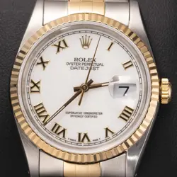 ROLEX DATEJUST 16233 FLUTED BEZEL WATCH 36MM TWO-TONE JUBILEE WHITE ROMAN DIAL