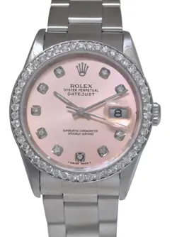 ROLEX DATEJUST STEEL PINK DIAMOND DIAL/BEZEL OYSTER BRACELET 36MM WATCH W 16234