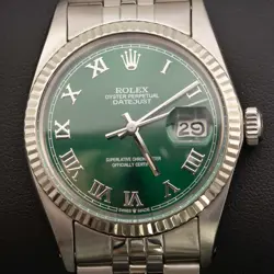 ROLEX DATEJUST 16014 FLUTED BEZEL JUBILEE WATCH 36MM GREEN ROMAN DIAL