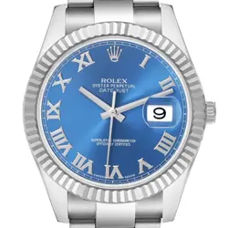 ROLEX DATEJUST II 41 STEEL WHITE GOLD BLUE DIAL MENS WATCH 116334