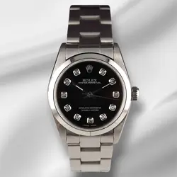 ROLEX OYSTER PERPETUAL 31MM STAINLESS STEEL BLACK DIAL WATCH 77080