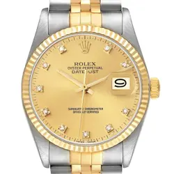 ROLEX DATEJUST STEEL YELLOW GOLD CHAMPAGNE DIAMOND VINTAGE MENS WATCH 16013