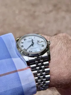 ROLEX DATEJUST 36-WHITE DIAL JUBILEE-18K WHITE GOLD FLUTED BEZEL-116234 STEEL