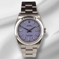 ROLEX OYSTER PERPETUAL 31MM STAINLESS STEEL LAVENDER DIAL WATCH REF 77080