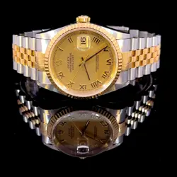ROLEX DATEJUST 16233 CHAMPAGNE ROMAN DIAL 18K FLUTED TWO-TONE JUBILEE 36MM #1163