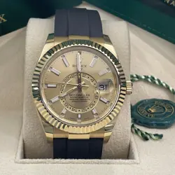 ROLEX SKY-DWELLER 42MM YELLOW GOLD CHAMPAGNE DIAL OYSTERFLEX REF: 326238