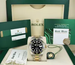 ROLEX 18KT GOLD & SS SUBMARINER BLACK DIAL CERAMIC BEZEL CARD 116613 SANT BLANC