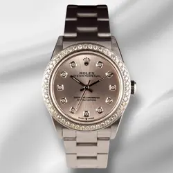 ROLEX OYSTER PERPETUAL 31MM 1CT DIAMONDS SILVER DIAL WATCH 77080