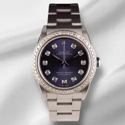 ROLEX OYSTER PERPETUAL 31MM 1CT DIAMONDS BLUE DIAL WATCH 77080