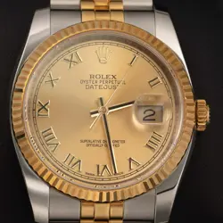 ROLEX DATEJUST 116233 FLUTED BEZEL TWO-TONE JUBILEE WATCH 36MM CHAMPAGNE ROMAN