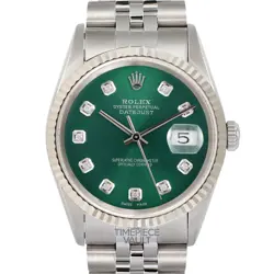 ROLEX DATEJUST 16234 STEEL 36MM WATCH GREEN DIAMOND DIAL 18K GOLD FLUTED BEZEL