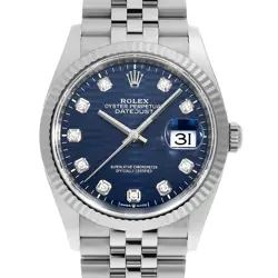 ROLEX DATEJUST 36 10P DIAMOND 126234G BLUE FLUTED 5-ROW JUBILEE BRACELET RAN...