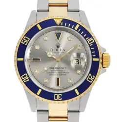 ROLEX SUBMARINER DATE 8P DIAMOND 3P SAPPHIRE 16613SG GRAY U NUMBER SECOND HA...