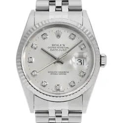 ROLEX DATEJUST 10P DIAMOND 16234G SILVER K NUMBER SECOND HAND MENS