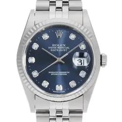 ROLEX DATEJUST 10P DIAMOND 16234G BLUE E NUMBER SECOND HAND MENS