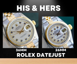 ROLEX DATEJUST COUPLE WATCH 18KY & SS WHITE MOP DIAMOND-SAPPHIRE DIAL JUBILEE