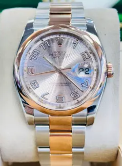 100% AUTHENTIC ROLEX DATEJUST 36MM 116201 18K ROSE GOLD/ SS  WATCH W BOX & TAG