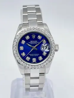 ROLEX DATEJUST LADIES 26MM 179160 BLUE DIAMOND DIAL & DIAMOND BEZEL BOX PAPERS