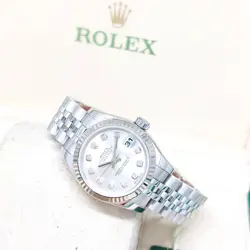 ROLEX 26MM OYSTER PERPETUAL SILVER DIAMONDS DIAL LADY DATEJUST REF: 179174 (G)