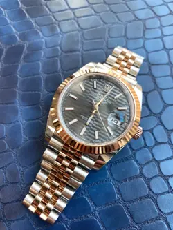ROLEX 126331 DATEJUST 41MM SLATE GREY MOTIF EDITION 18KT EVEROSE GOLD STEEL B+P