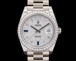 ROLEX 228349RBR DAY DATE PRESIDENT 18K WHITE GOLD PAVE BAGUETTE DIAL