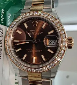 ROLEX DATEJUST 28 WATCH FACTORY DIAMONDS 279381RBR AUTOMATIC CHOCOLATE DIAL