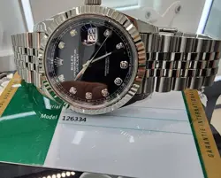 ROLEX DATEJUST 41 WATCH 126334 BLACK DIAL FACTORY DIAMONDS AUTOMATIC GOLD BEZEL