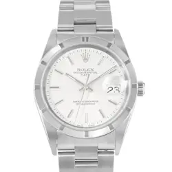 ROLEX OYSTER PERPETUAL DATE 15210 SILVER ENGINE TURNED STEEL OYSTER MENS WATCH