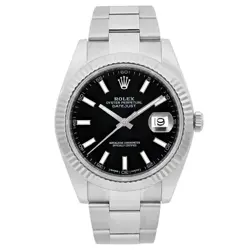ROLEX DATEJUST 41MM STEEL 18K WHITE GOLD BLACK DIAL AUTOMATIC MENS WATCH 126334