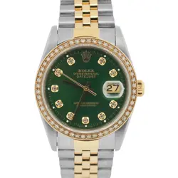 ROLEX DATEJUST 36MM GREEN DIAMOND TWO-TONE 18K YELLOW GOLD STEEL JUBILEE 16233