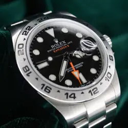 ROLEX EXPLORER II GMT BLACK ORANGE ARROW STAINLESS STEEL MINT FULL SET 216570