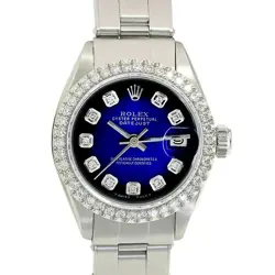 ROLEX DATEJUST LADIES STAINLESS STEEL DIAMOND WATCH BLUE VIGNETTE OYSTER 26MM