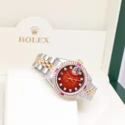 ROLEX 26MM 18K HALF YELLOW GOLD RED DEGRADE DIAMONDS REF: 69173 (R SERIES)