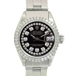 ROLEX DATEJUST LADIES STAINLESS STEEL 0.95CTS DIAMOND WATCH BLACK STRING DIAL