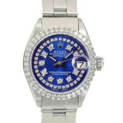 ROLEX DATEJUST LADIES STAINLESS STEEL 0.95CT DIAMOND WATCH BLUE STRING DIAL 26MM