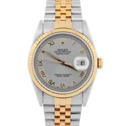 PAPERS ROLEX DATEJUST 36MM SLATE GRAY 18K YELLOW GOLD STEEL JUBILEE 16233 BOX