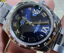 ROLEX DATEJUST 31 WATCH 178344 AUTOMATIC BLUE DIAL FACTORY DIAMONDS