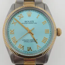 ROLEX OYSTER PERPETUAL 1005 AUTOMATIC 34MM TWO TONE ICE BLUE DIAL