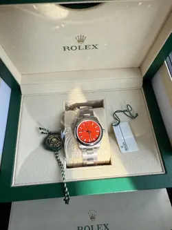 ROLEX 277200 CORAL RED OYSTER PERPETUAL 31MM FULL SET WHITE TAG  PROTECTION FILM