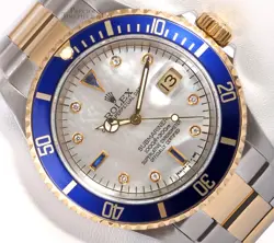 ROLEX SUBMARINER DATE 16613 S/STEEL 18K BLUE INSERT-WHITE MOP DIAMOND DIAL