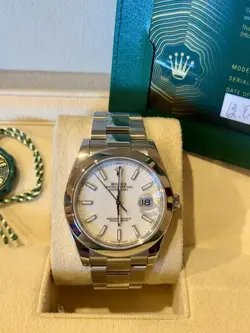 ROLEX DATEJUST 41 WHITE DIAL OYSTER BRACELET WITH BOX PAPERS 126300