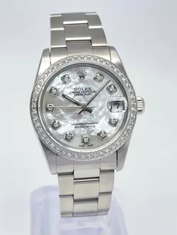 LADIES ROLEX DATEJUST 31MM 68240 PEARL MOP DIAMOND DIAL DIAMOND BEZEL OYSTER BOX