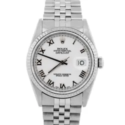 PAPERS ROLEX DATEJUST WHITE ROMAN 36MM STAINLESS WHITE GOLD WATCH 16234 BOX